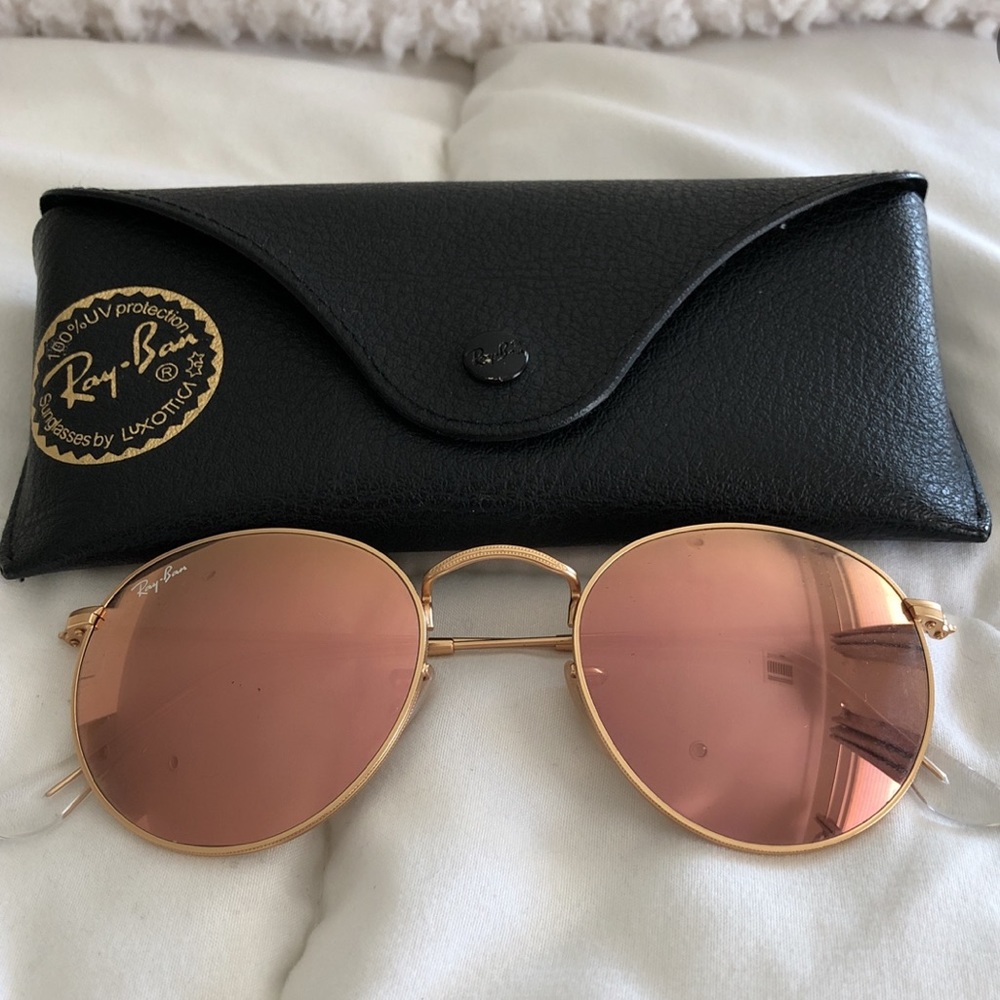 Ray-Ban RB3447 50MM Mirrored Round Sunglasses- Rose Gold
